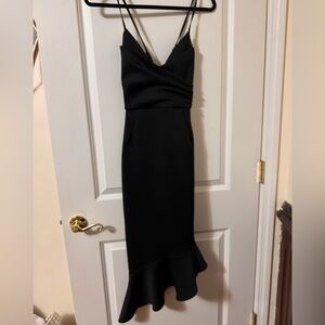 ASOS black, fitted, asymmetrical dress